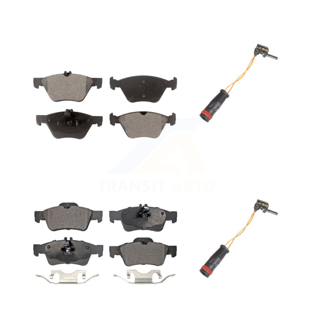 Semi-Metallic Brake Pad & Wear Sensor Front Rear Kit For Mercedes-Benz E350 E300