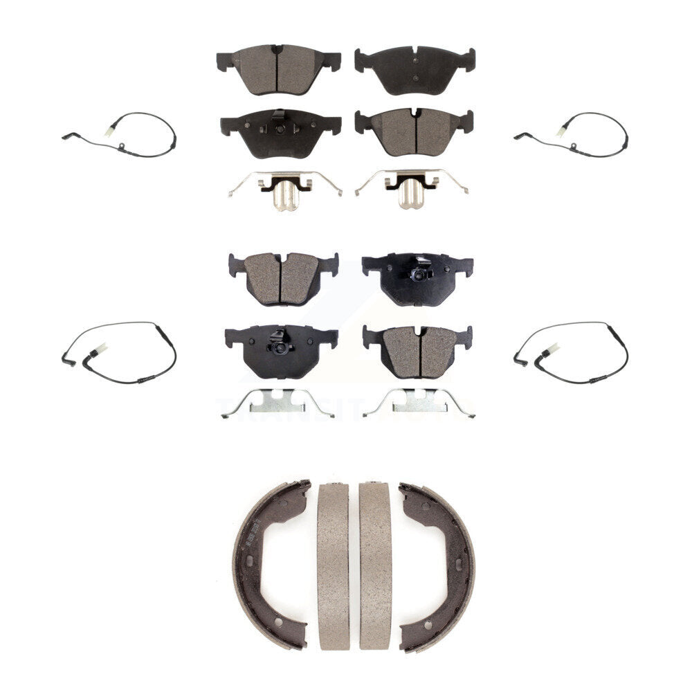 Semi-Metallic Disc Brake Pads And Wear Sensors Front Rear Kit (7Pc) For BMW 525i