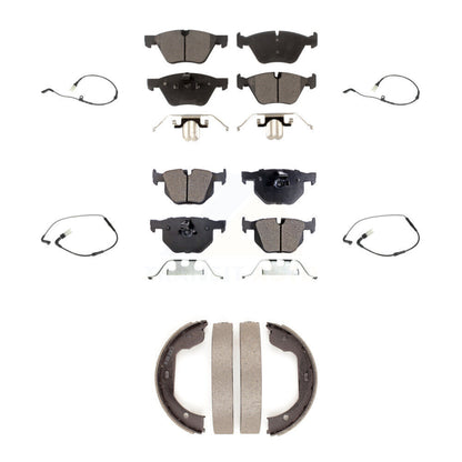 Semi-Metallic Disc Brake Pads And Wear Sensors Front Rear Kit (7Pc) For BMW 525i