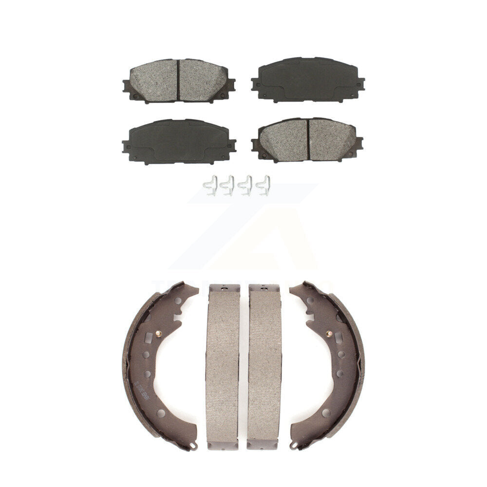 Semi-Metallic Brake Pads & Drum Shoes Front Rear Kit For Toyota Prius C Scion iQ