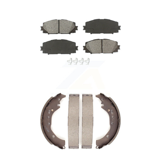 Semi-Metallic Brake Pads & Drum Shoes Front Rear Kit For Toyota Prius C Scion iQ