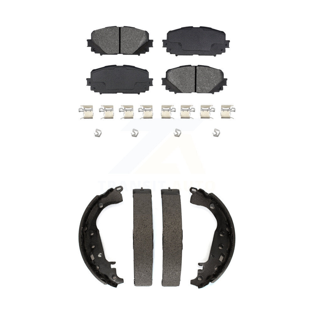 Semi-Metallic Brake Pads Drum Shoes Front Rear Kit For 2012-2013 Toyota Yaris SE