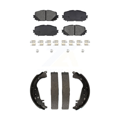 Semi-Metallic Brake Pads Drum Shoes Front Rear Kit For 2012-2013 Toyota Yaris SE