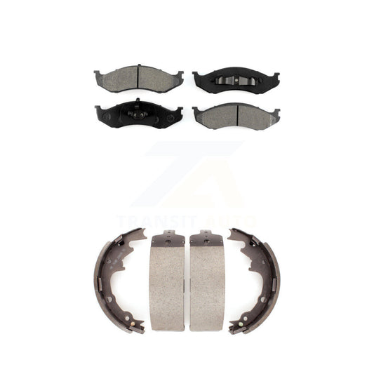 Semi-Metallic Brake Pads Drum Shoes Front Rear Kit For Jeep Wrangler Cherokee TJ