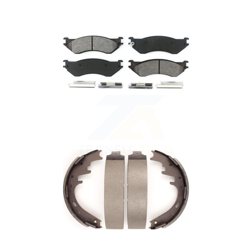Semi-Metallic Brake Pads Drum Shoes Front Rear Kit For Ford F-150 Dodge Ram 1500