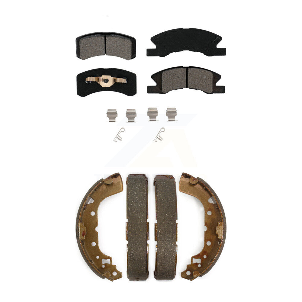 Semi-Metallic Brake Pads & Drum Shoes Front Rear Kit For 14-15 Mitsubishi Mirage