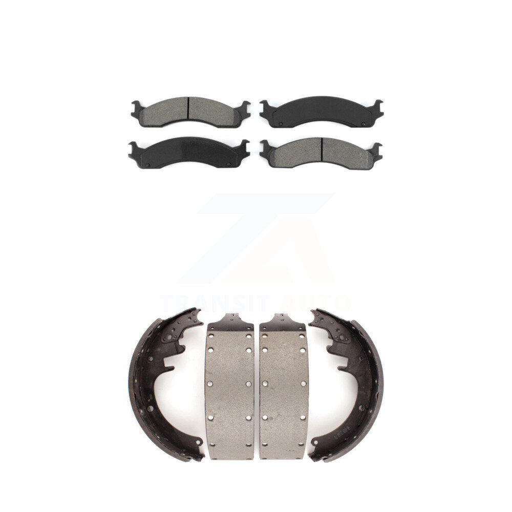 Semi-Metallic Brake Pads And Drum Shoes Front Rear Kit For Dodge Ram 3500 Van