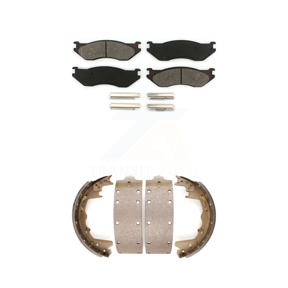Semi-Metallic Brake Pads & Drum Shoes Front Rear Kit For 2003 Dodge Ram 1500 Van