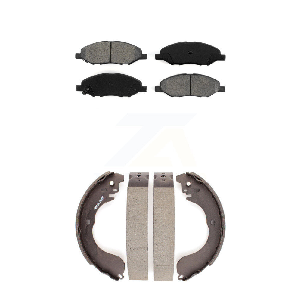 Semi-Metallic Brake Pads & Drum Shoe Front Rear Kit For Nissan Versa 4-Wheel ABS