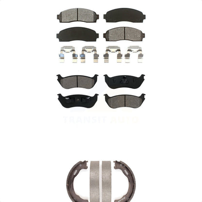 Semi-Metallic Brake Pads & Parking Shoe Front Rear Kit For Ford Explorer Mercury