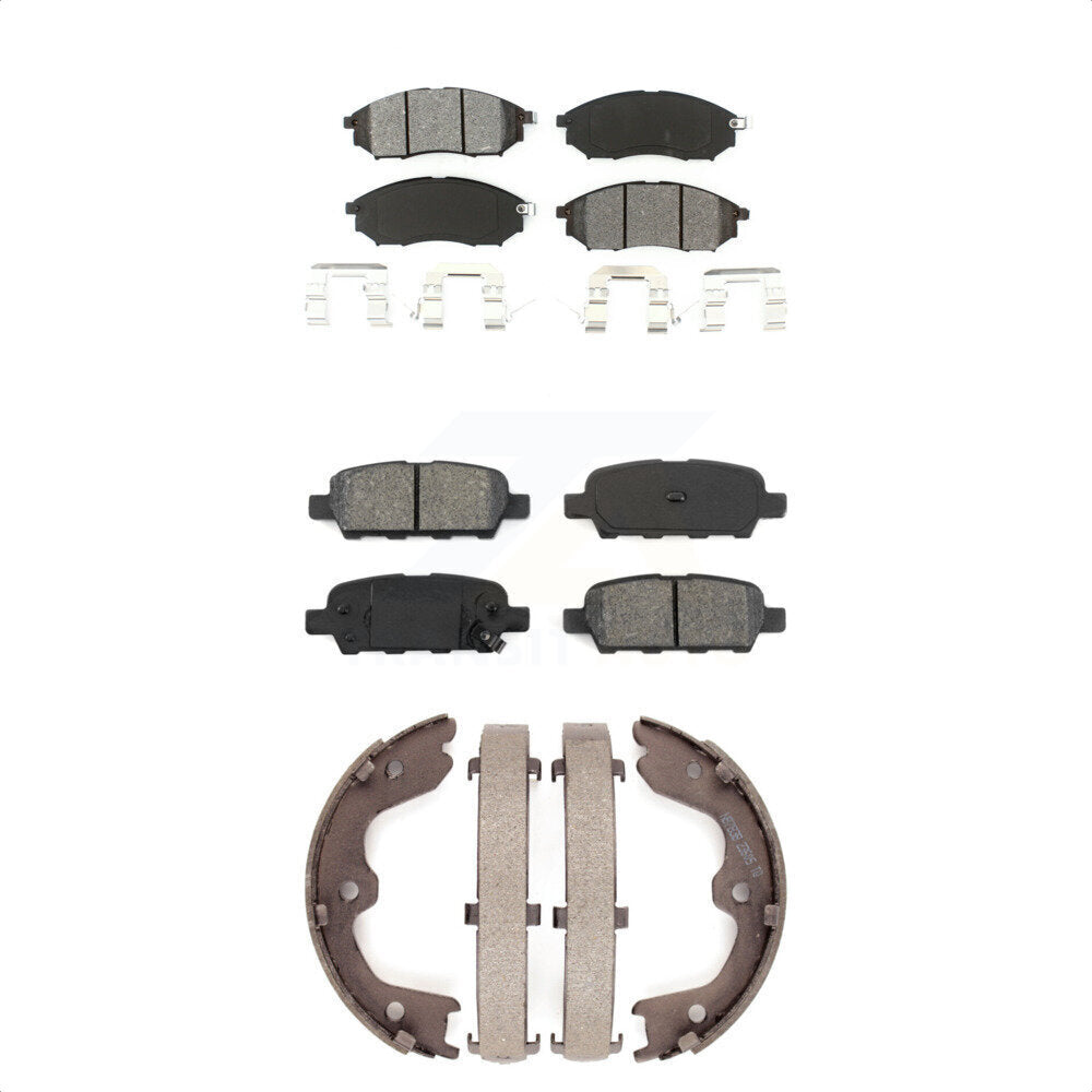 Semi-Metallic Brake Pads & Parking Shoe Front Rear Kit For INFINITI G37 G35 EX35