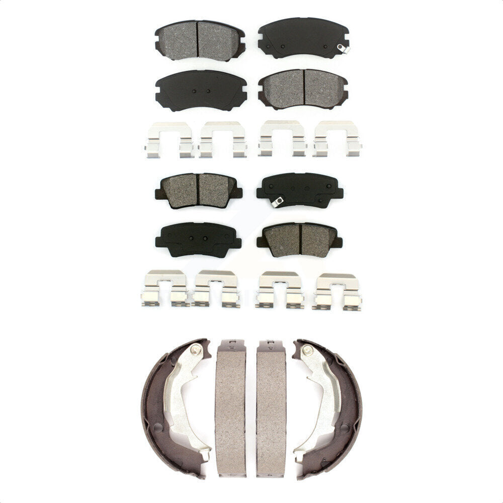 Semi-Metallic Brake Pads And Parking Shoes Front Rear Kit For 2010-2013 Kia Soul