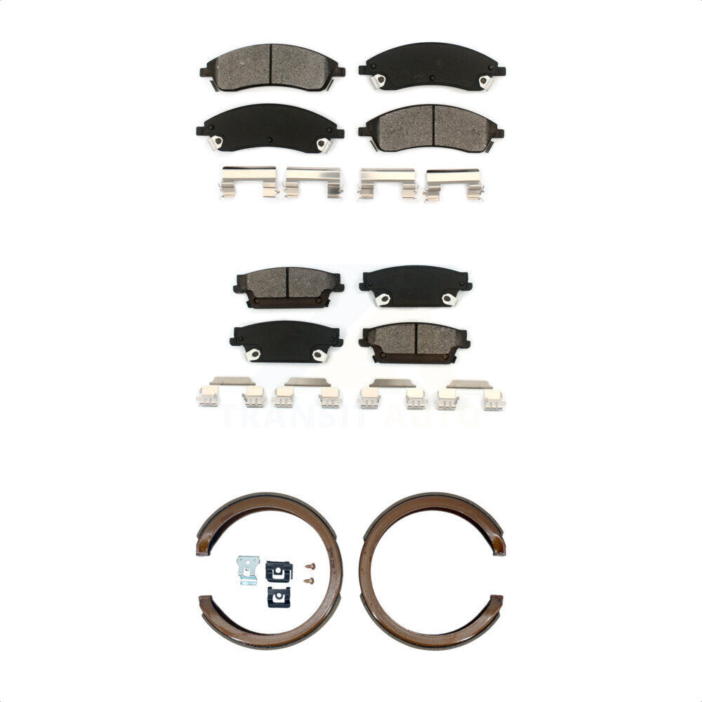Semi-Metallic Brake Pads And Parking Shoes Front Rear Kit For Cadillac CTS SRX