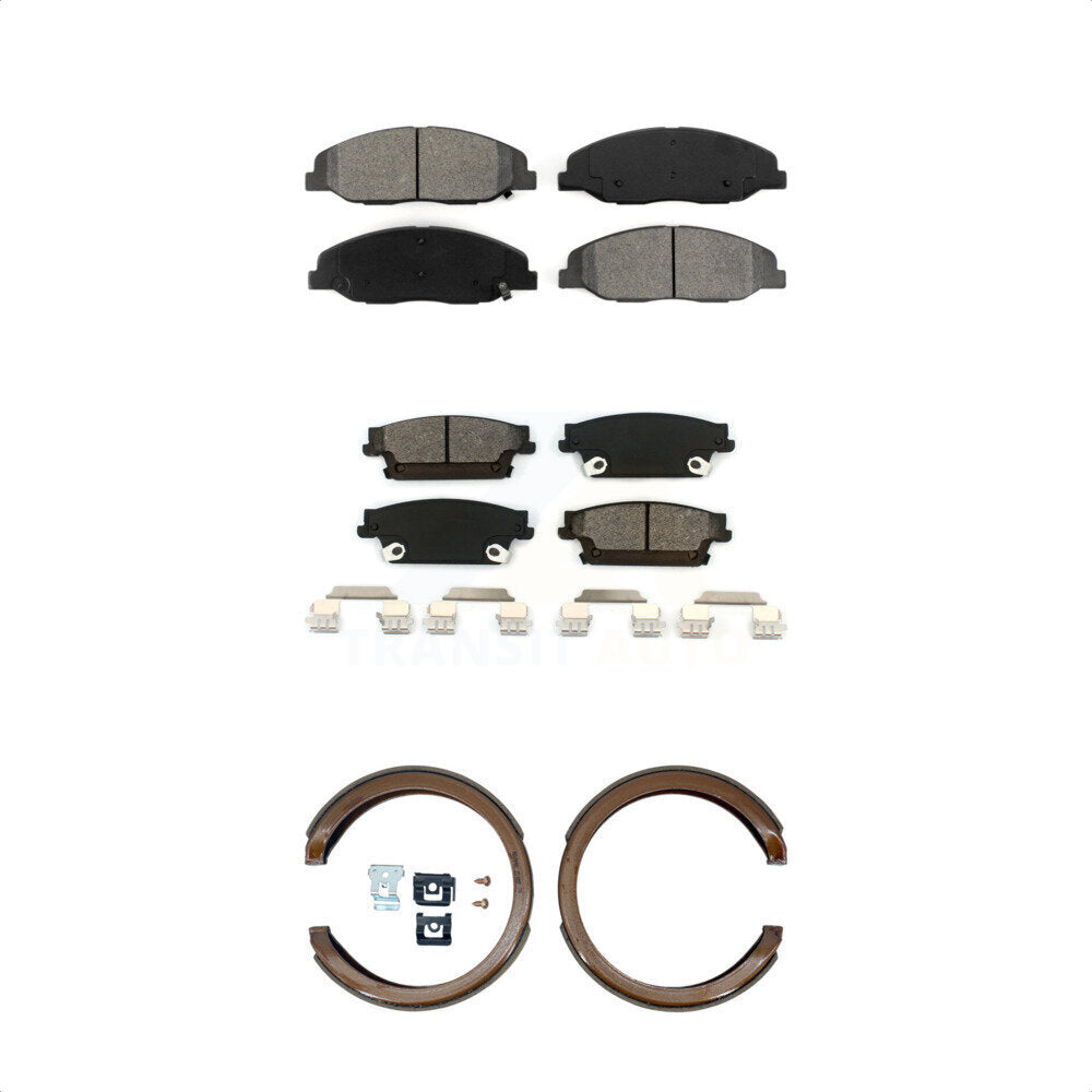 Semi-Metallic Brake Pads And Parking Shoes Front Rear Kit For Cadillac STS