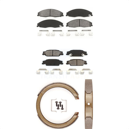 Semi-Metallic Brake Pads And Parking Shoes Front Rear Kit For Cadillac STS