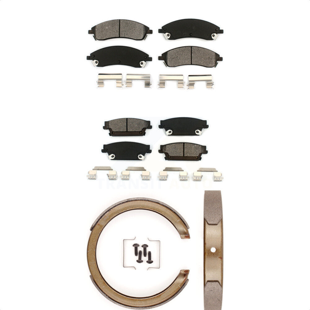 Semi-Metallic Brake Pads And Parking Shoes Front Rear Kit For Cadillac STS