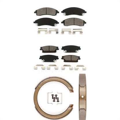 Semi-Metallic Brake Pads And Parking Shoes Front Rear Kit For Cadillac STS