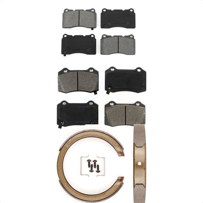 Semi-Metallic Brake Pads And Parking Shoes Front Rear Kit For Cadillac STS