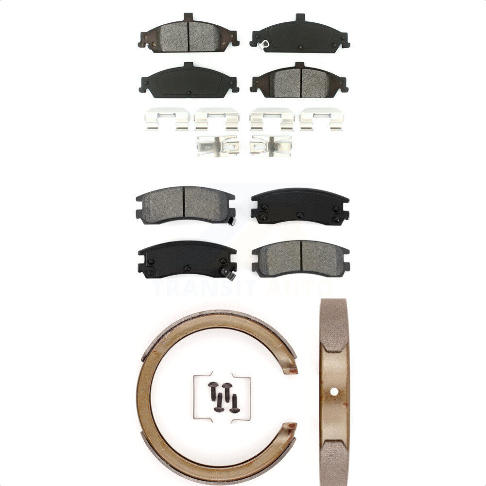 Semi-Metallic Brake Pads Parking Shoes Front Rear Kit For Pontiac Grand Am Alero
