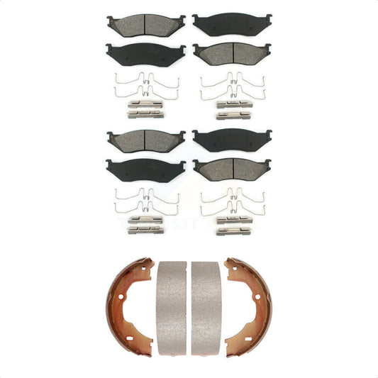 Semi-Metallic Brake Pads & Parking Shoe Front Rear Kit For Ford F-450 Super Duty