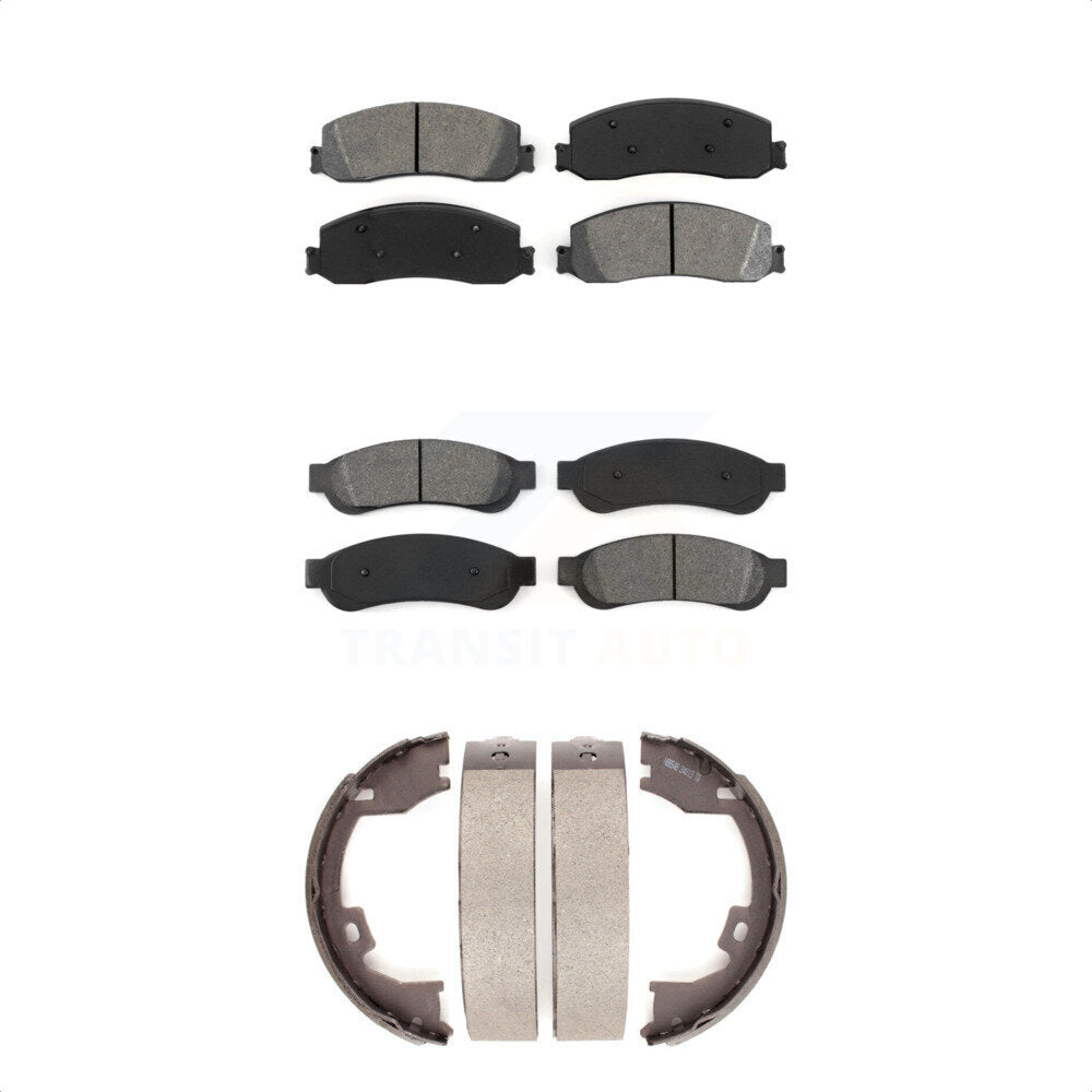 Semi-Metallic Brake Pads & Parking Shoe Front Rear Kit For Ford F-350 Super Duty