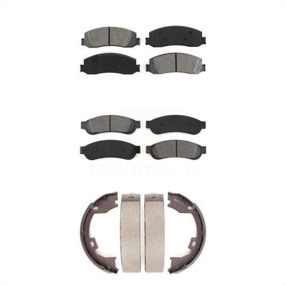 Semi-Metallic Brake Pads & Parking Shoe Front Rear Kit For Ford F-350 Super Duty