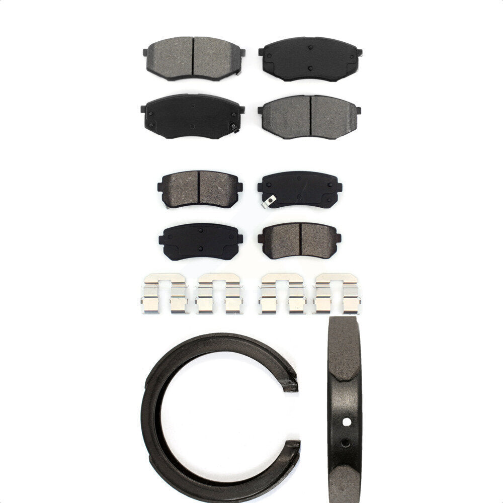 Semi-Metallic Brake Pads & Parking Shoe Front Rear Kit For 2011 Kia Sportage FWD