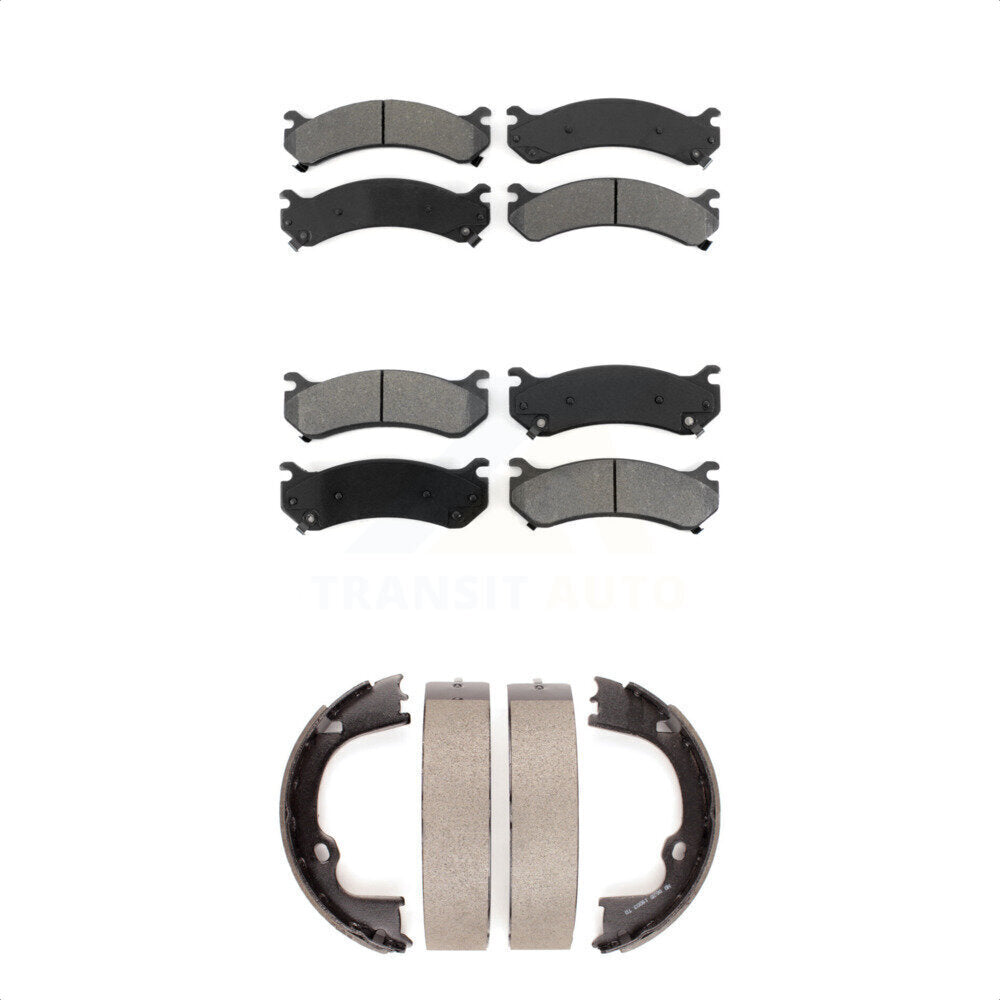 Semi-Metallic Brake Pads Parking Shoe Front Rear Kit For GMC Chevrolet Silverado