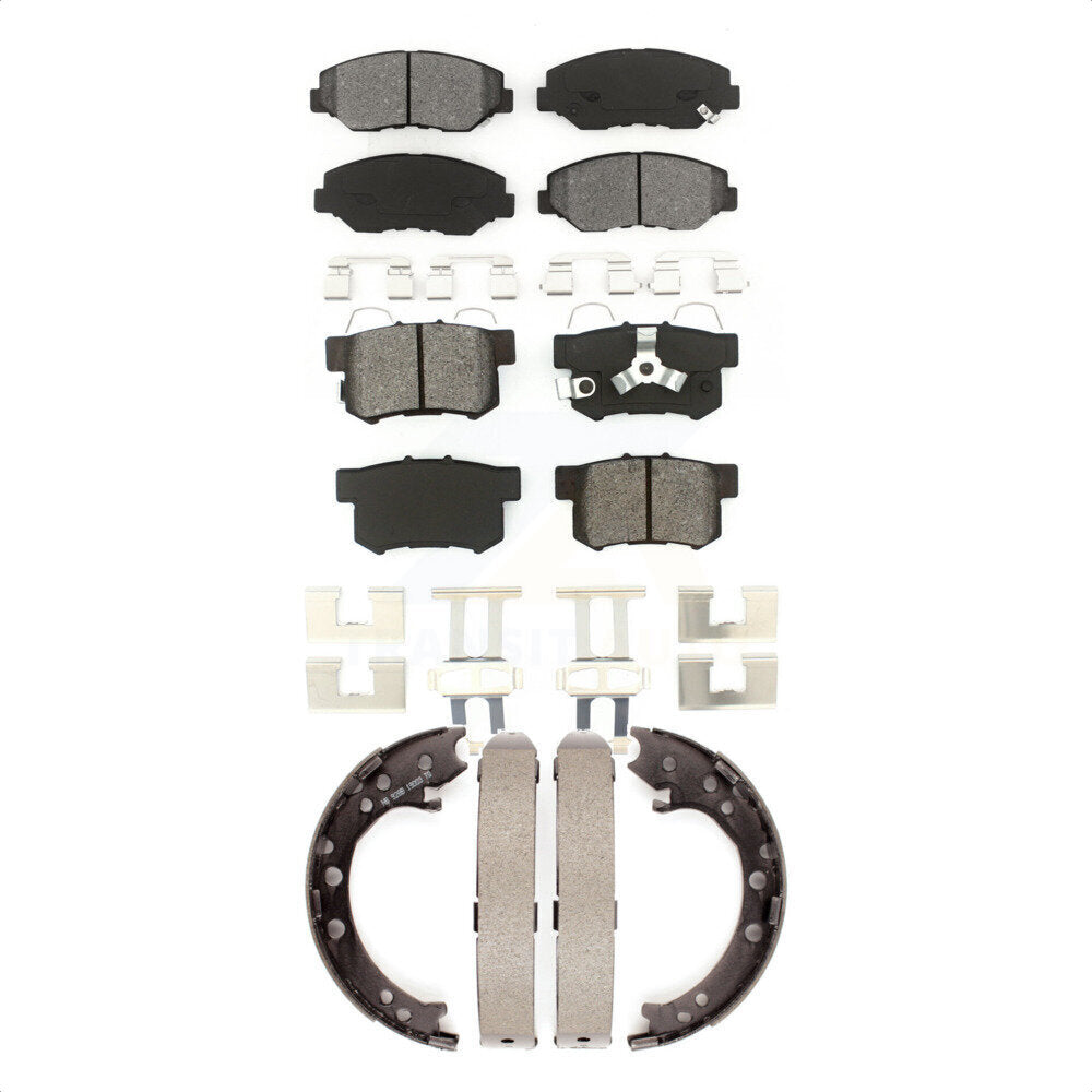 Semi-Metallic Brake Pads & Parking Shoes Front Rear Kit For 12-16 Honda CR-V FWD