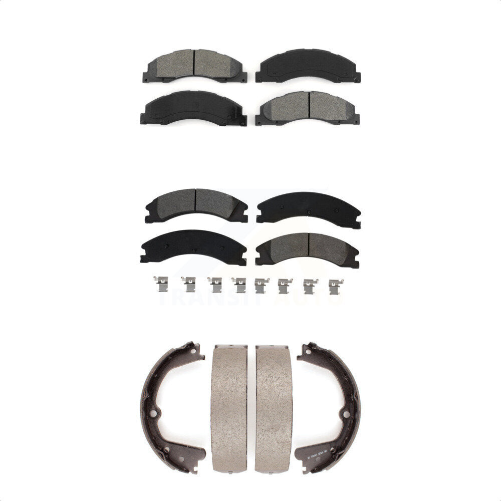 Semi-Metallic Brake Pads & Parking Shoe Front Rear Kit For Ford E-450 Super Duty