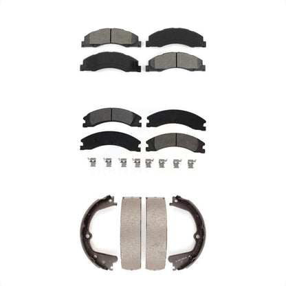 Semi-Metallic Brake Pads & Parking Shoe Front Rear Kit For Ford E-450 Super Duty
