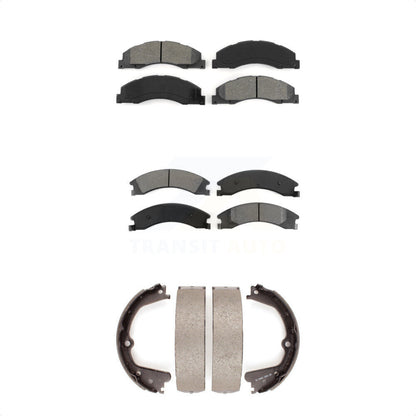 Semi-Metallic Brake Pads & Parking Shoe Front Rear Kit For Ford E-350 Super Duty