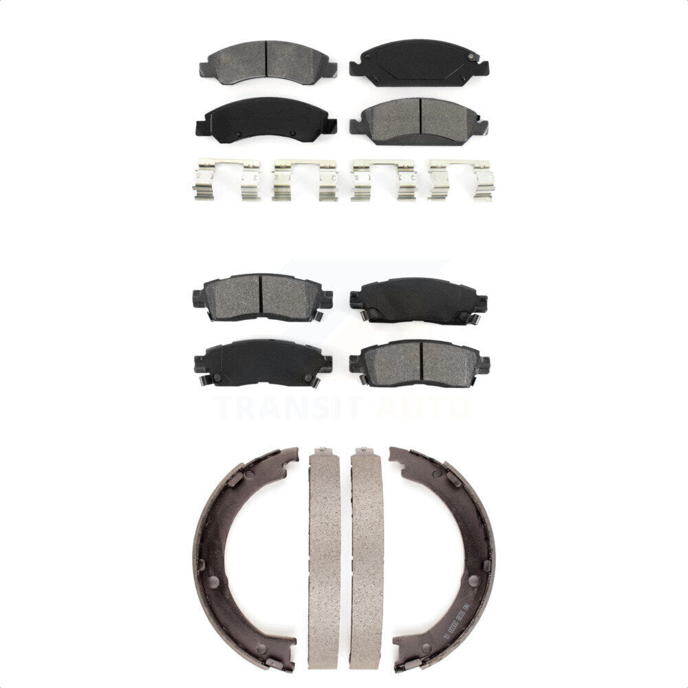 Semi-Metallic Brake Pads And Parking Shoes Front Rear Kit For Cadillac XTS