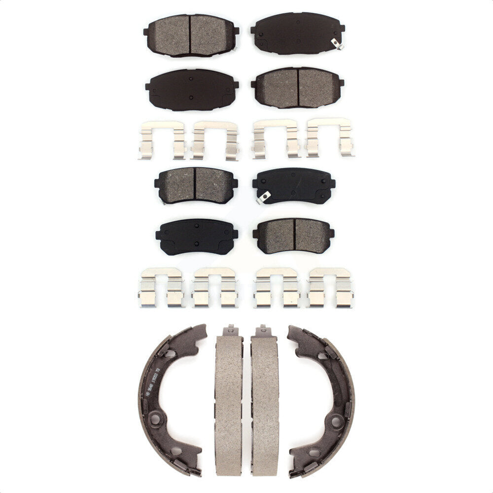 Semi-Metallic Brake Pads And Parking Shoes Front Rear Kit For Hyundai Elantra