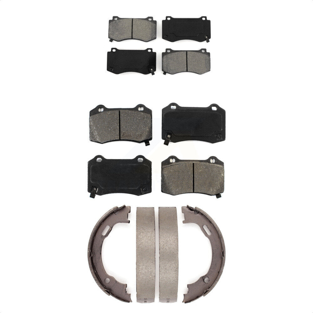Semi-Metallic Brake Pads And Parking Shoes Front Rear Kit For Dodge Chrysler 300