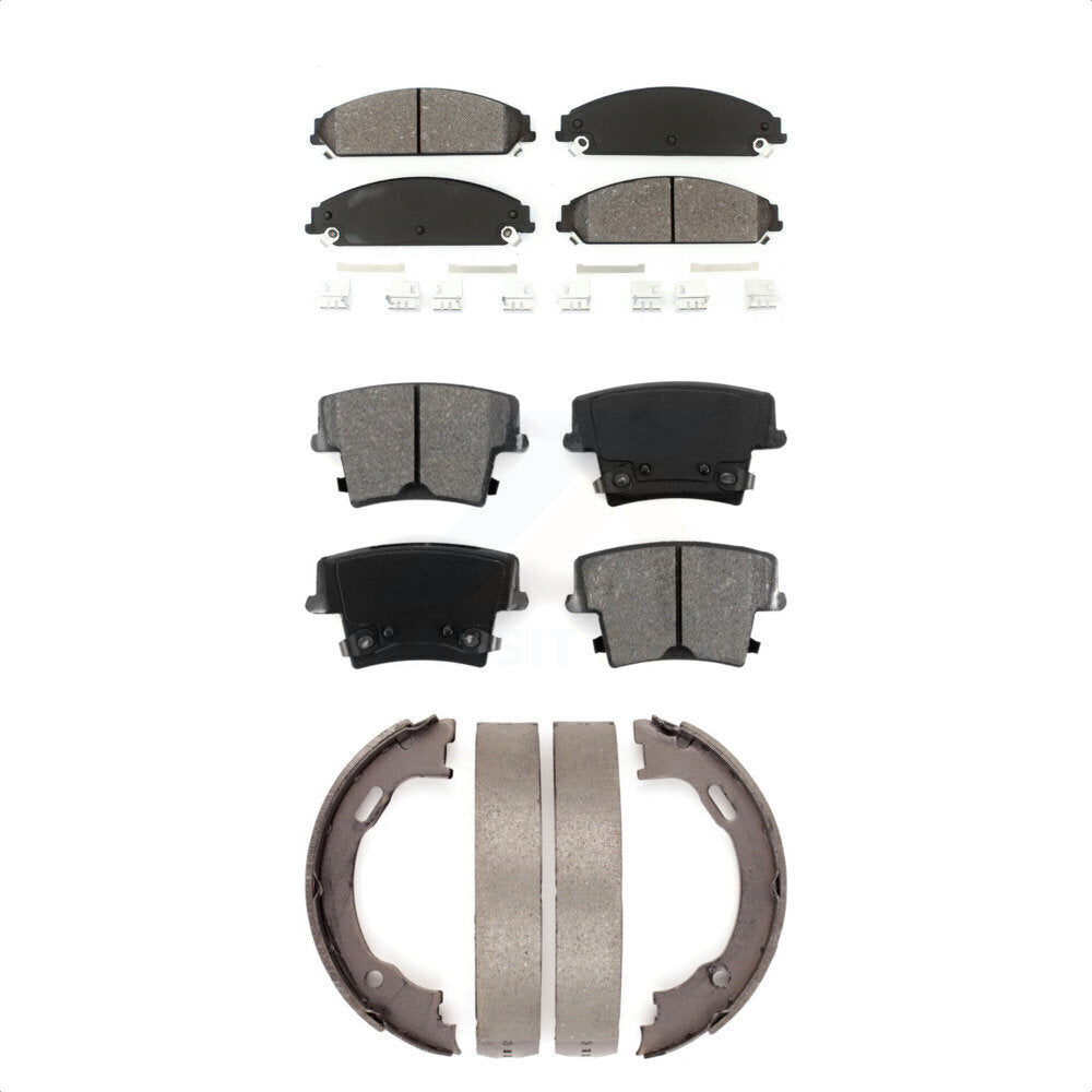 Semi-Metallic Brake Pads And Parking Shoes Front Rear Kit For Dodge Chrysler 300