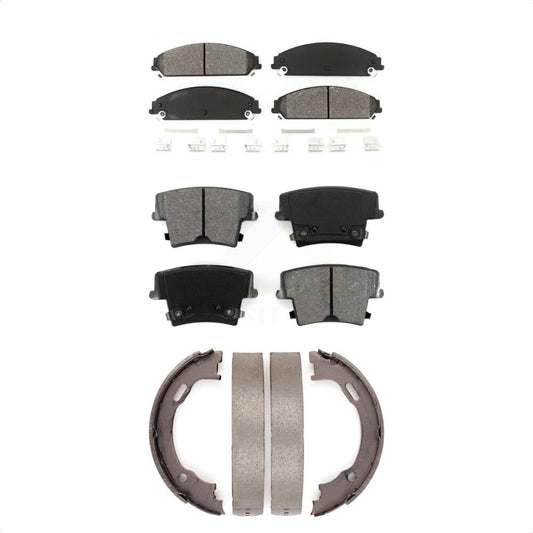 Semi-Metallic Brake Pads And Parking Shoes Front Rear Kit For Dodge Chrysler 300
