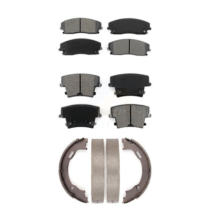 Semi-Metallic Brake Pads And Parking Shoes Front Rear Kit For Dodge Chrysler 300