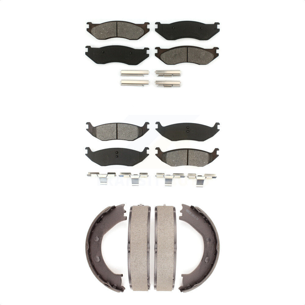 Semi-Metallic Brake Pads Parking Shoes Front Rear Kit For Dodge Ram 1500 Durango