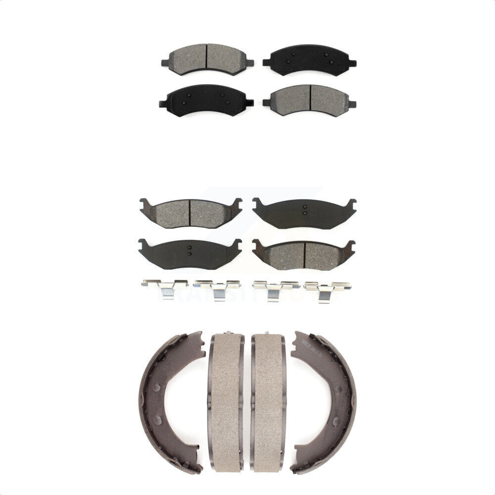Semi-Metallic Brake Pads Parking Shoe Front Rear Kit For Dodge Ram 1500 Chrysler