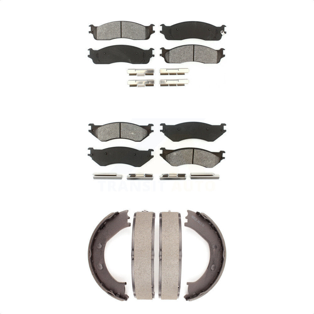Semi-Metallic Brake Pads And Parking Shoes Front Rear Kit For Dodge Ram 1500