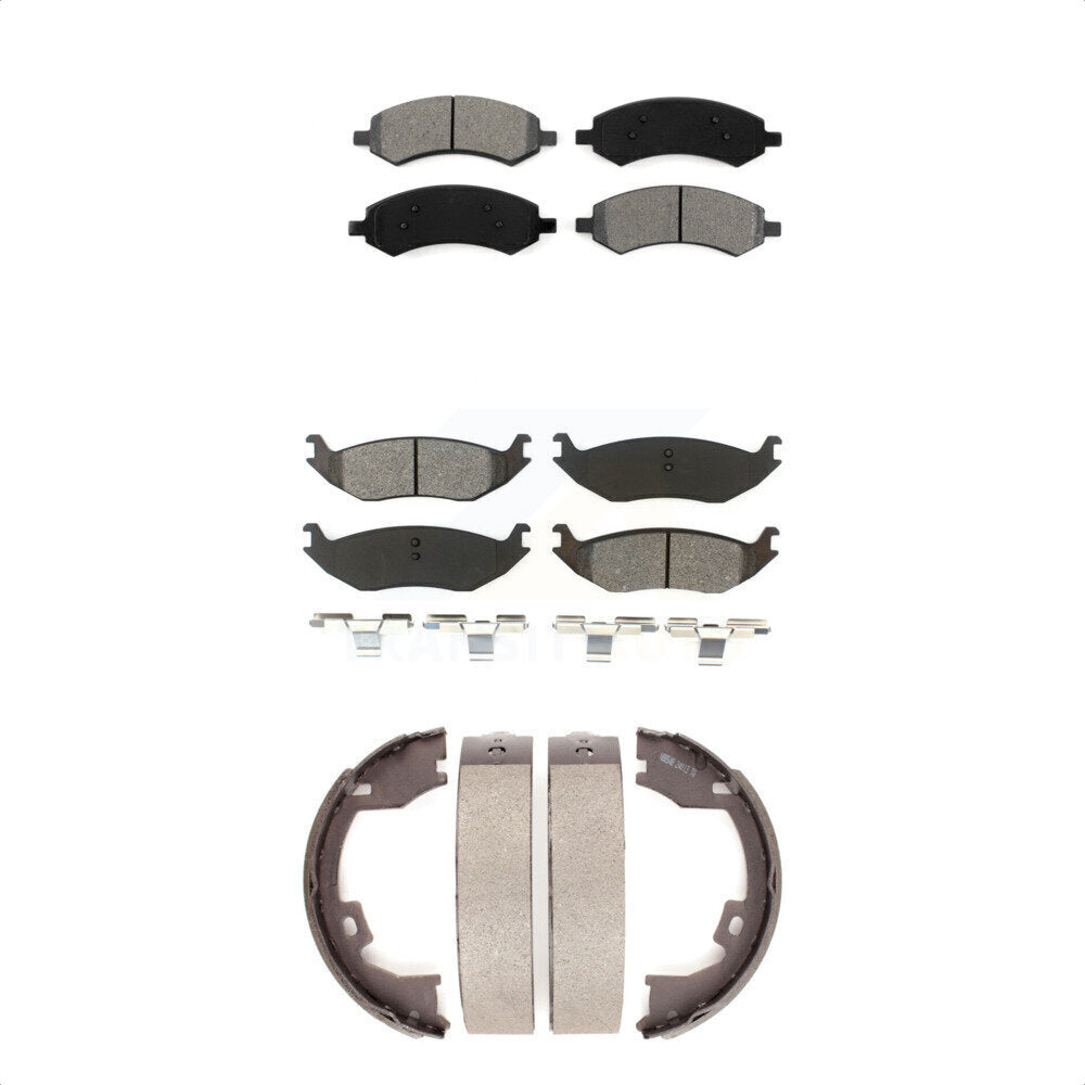 Semi-Metallic Brake Pads And Parking Shoes Front Rear Kit For Dodge Ram 1500