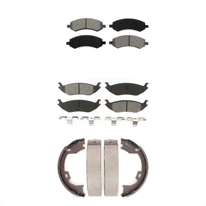 Semi-Metallic Brake Pads And Parking Shoes Front Rear Kit For Dodge Ram 1500