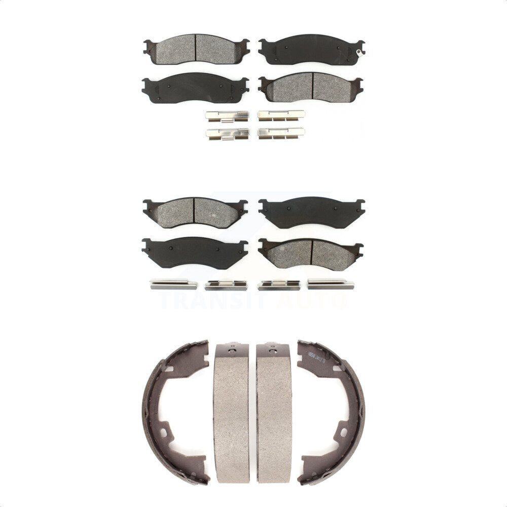 Semi-Metallic Brake Pads And Parking Shoe Front Rear Kit For Dodge Ram 1500 3500