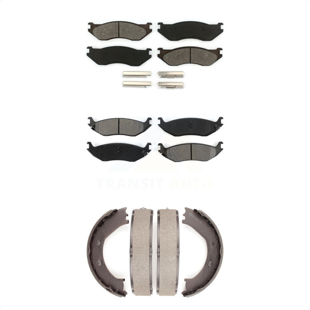 Semi-Metallic Brake Pads And Parking Shoes Front Rear Kit For Dodge Ram 1500