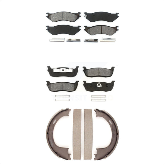 Semi-Metallic Brake Pads & Parking Shoe Front Rear Kit For Ford F-150 Expedition