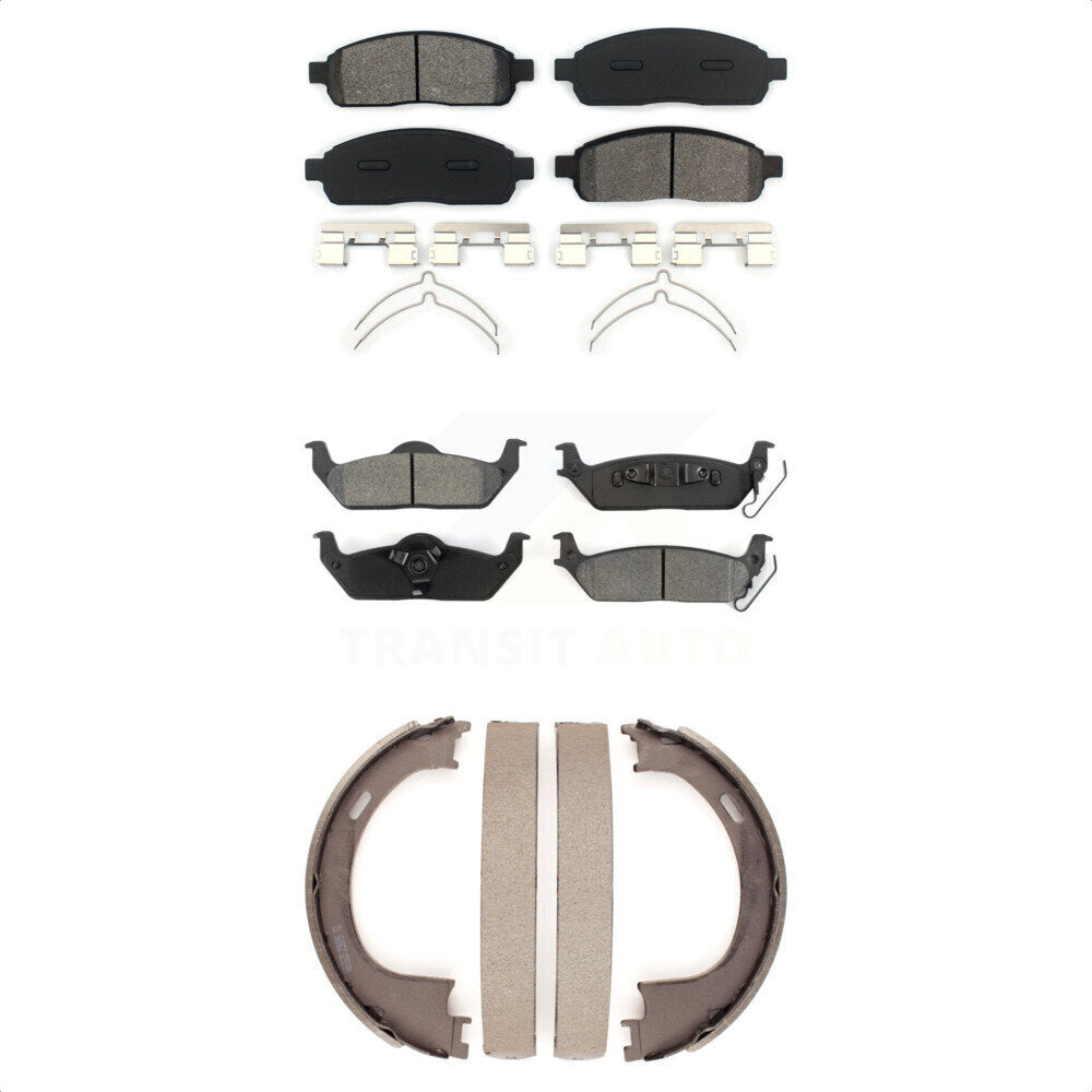 Semi-Metallic Brake Pads Parking Shoe Front Rear Kit For Ford F-150 Lincoln Mark