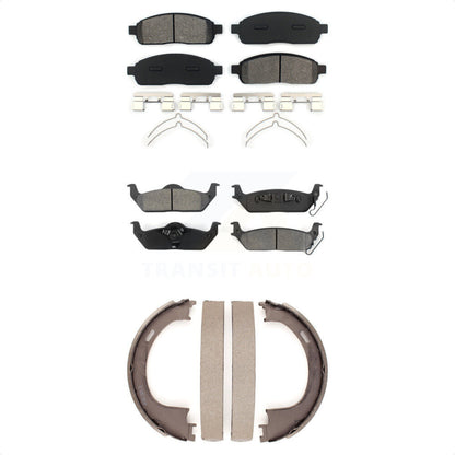 Semi-Metallic Brake Pads Parking Shoe Front Rear Kit For Ford F-150 Lincoln Mark