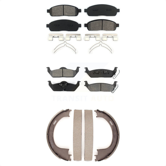 Semi-Metallic Brake Pads Parking Shoe Front Rear Kit For Ford F-150 Lincoln Mark