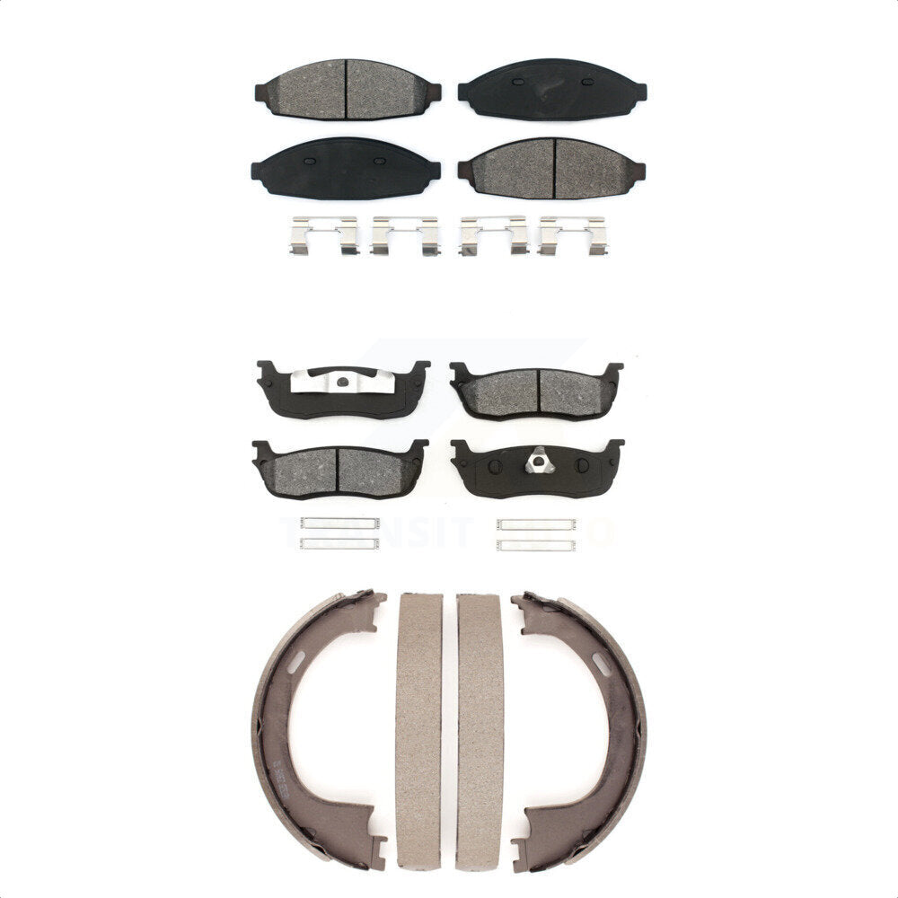 Semi-Metallic Brake Pads And Parking Shoes Front Rear Kit For Lincoln Town Car